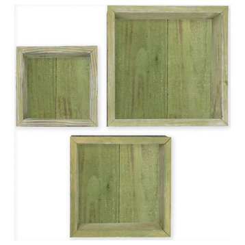 Set of 3, Square, Vintage Farmhouse Shadow Box Shelves, Restoration Green