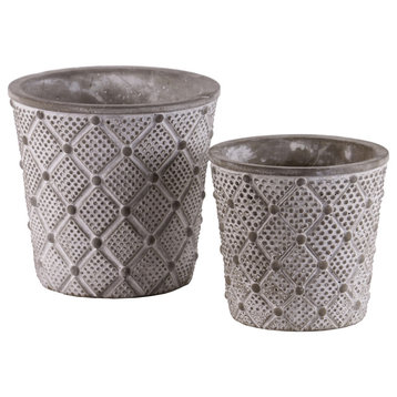 Urban Trends Cement Set Of Two Round Pot With Gray Finish 56002