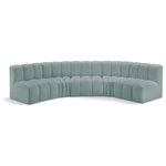 Meridian Furniture - Arc Vegan Leather Upholstered 5-Pc. U-Shaped Modular Sectional, Green - Unleash modern opulence with the Arc Vegan Leather 5pc. Sectional. Crafted for the modern connoisseur, this Sectional injects an air of refined luxury into any space. Its sleek silhouette, upholstered in supple mint green vegan leather, exudes timeless sophistication while the deep channel tufting adds textural intrigue, further elevating the chair's visual appeal. The modular design makes it a versatile chameleon, effortlessly adapting to your evolving needs and preferences. Whether you envision it gracing a chic living room corner, basking in the glow of a bedroom window, or adding a touch of drama to a home office, the Arc seamlessly complements your unique interior aesthetic.