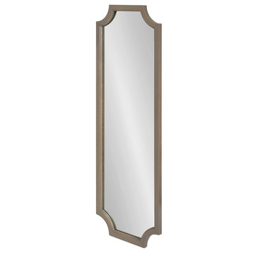 Farmhouse Wall Mirror, Wooden Frame With Scalloped Shaped, Gray