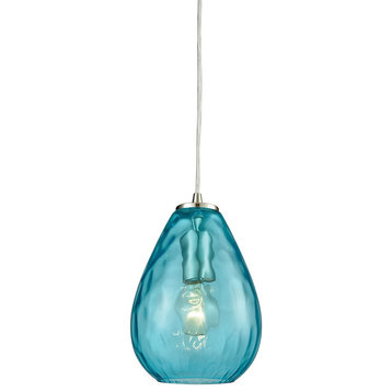ELK Lighting Lagoon 1-Light Mini Pendant, Nickel/Aqua Water Glass, 10770-1