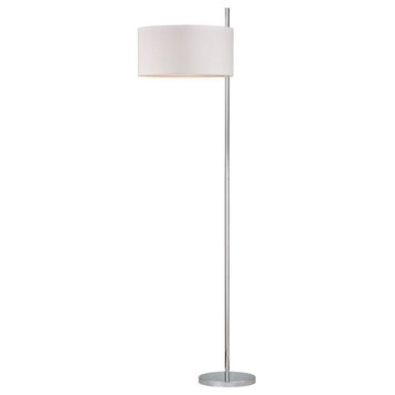 Floor Lamp Polished Nickel Finish Pure White Faux Silk Shade - Floor Lamps