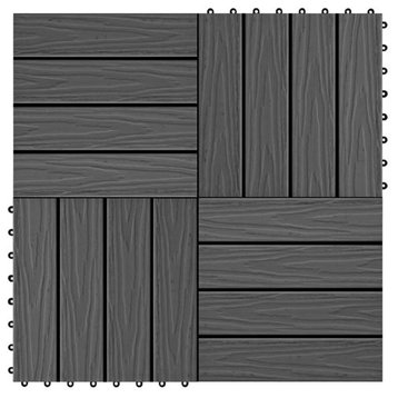 vidaXL Decking Tile 11 Pcs for Outdoor Deep Embossed WPC 11.8"x11.8" 1 sqm Black