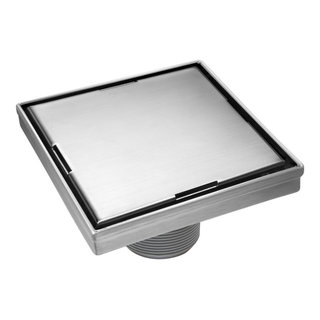 Shower Square Drain 4 inch - 2 in 1 Reversible Tile Insert & Flat Grate Brushed Stainless Steel Finish
