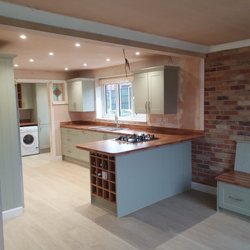 Green Shaker Style Kitchen with Butchers Block Worktop