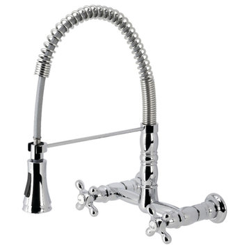 GS1241AX Two-Handle Wall-Mount Pull-Down Sprayer Kitchen Faucet, Polished Chrome