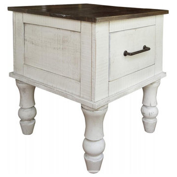 Crafters and Weavers Avalon Rustic Farmhouse 1 Drawer End Table - White