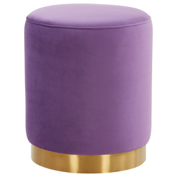 Remmey 16" Modern Round Velvet Vanity Ottoman, Purple