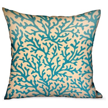 Plutus Marlin Vines Blue, cream Floral Luxury Throw Pillow, 16"x16"