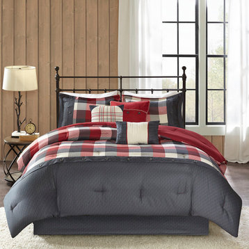 Madison Park Ridge Cabin Farmhouse Buffalo Check Comforter/Duvet Cover Set, Red
