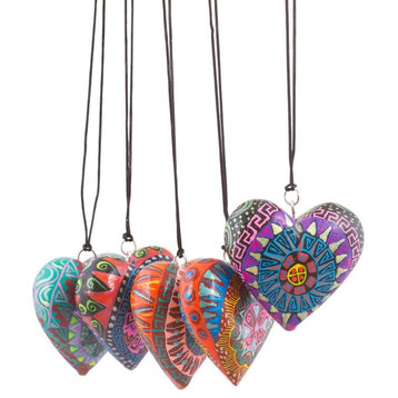 5-Piece Novica Alebrije Hearts Wood Ornaments