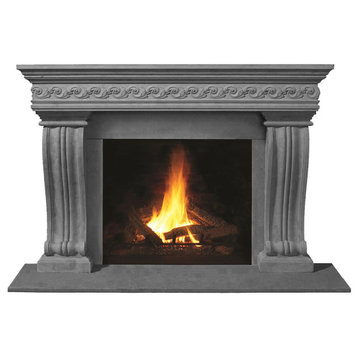 Fireplace Stone Mantel 1110S.536 With Filler Panels, Gray, With Hearth Pad