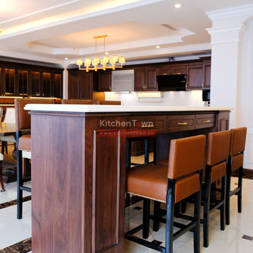 Tủ bếp Gỗ Óc chó phong cách Tân cổ điển (Walnut kitchen cabinets - Indochina)