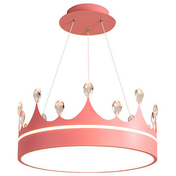 Modern LED Crown-shapped Pendant Lights for Kids Room, Pink, Warm Light