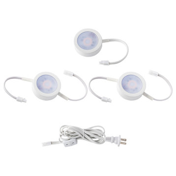 LED Puck Light, White, 2-Double and Single 6" Lead Wire/6' Power Cord