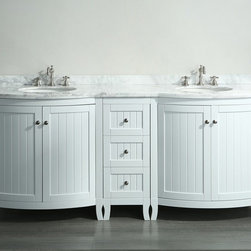 White 72 inch Double Sink Bathroom Vanity with White Carrera Marble Top - Bathroom Vanities And Sink Consoles