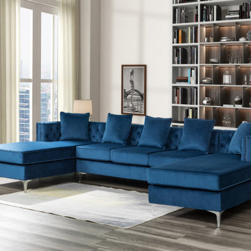Ryan 133" Velvet Double Chaise Sectional Sofa with Nail-Head Trim