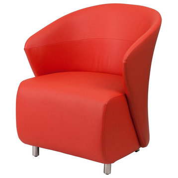 Modern Accent Chair, Faux Leather Upholstered Seat With Curved Back, Red
