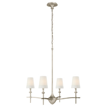 Pippa Large Chandelier in Burnished Silver Leaf with Linen Shades