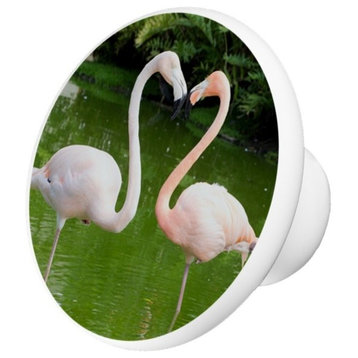 Pink Flamingo Heart Ceramic Cabinet Drawer Knob