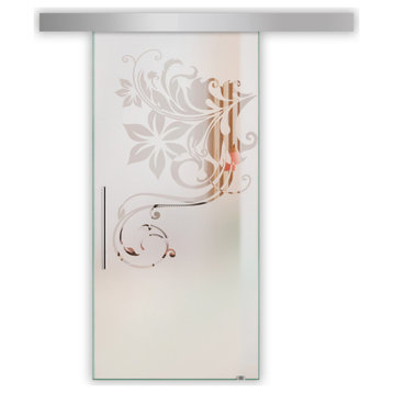 Sliding Glass Barn Door With Various Frosted Designs ALU100, 36"x84", Full-Private