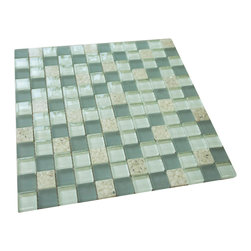 Matte Mint & Glossy Blue White Sea Shells Glass Mosaic Tiles (Square Pattern) - Home Accessories & Decor