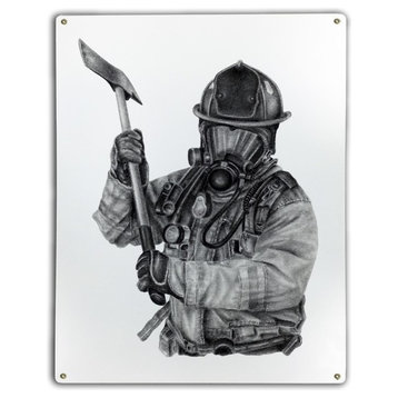Black and White Firefighter Axe, Classic Metal Sign