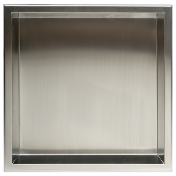 Square Single Shelf Bath Shower Niche, 16"x16", Brushed Stainless Steel