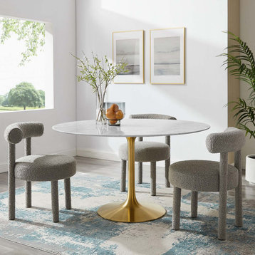 Lippa 54" Round Artificial Marble Dining Table in Gold White