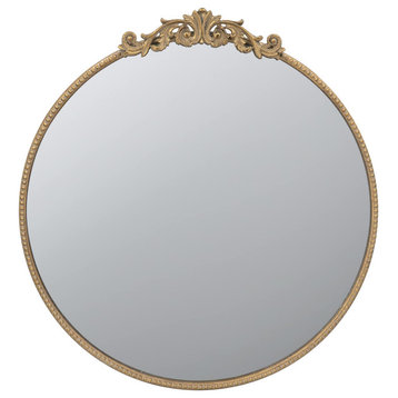 Gewnee 30"x32" Round Gold Mirror, Wall Mounted Mirror
