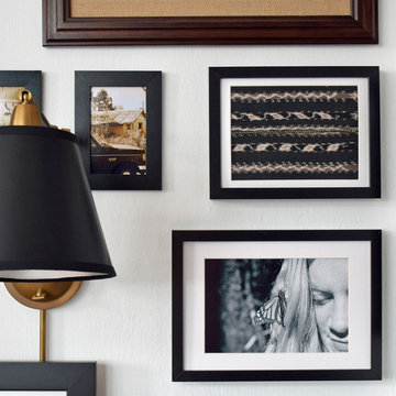 Close up of textile + photography gallery wall by Anserai/Elly MacDonald Design