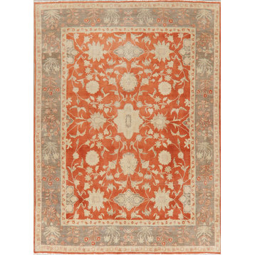 Rustic Style All-Over Hand-Knotted French Toile Area Rug Oriental, Rust, 8 X 11
