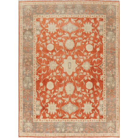 Rustic Style All-Over Hand-Knotted French Toile Area Rug Oriental, Rust, 8 X 11