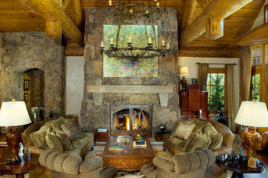 Example of a mountain style living room design in Denver
