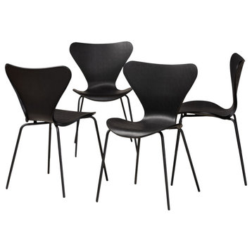 Tiffanie Modern 4-Piece Stackable Dining Chairs, Black