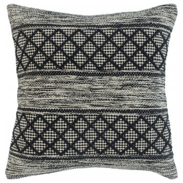 20" X 20" Gray And Black 100% Cotton Geometric Zippered Pillow