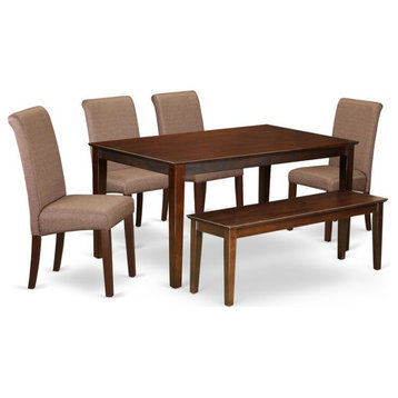 East West Furniture Capri 6-piece Wood Dining Set in Mahogany/Brown