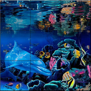 Tile Mural Bathroom Backsplash - Reef Dolphin-CRL - by Christian Riese Lassen