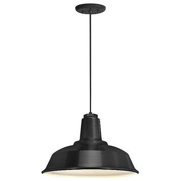 Heavy Duty Pendant, Black With Gloss White Lens, 14" Shade