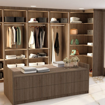 Modern Walk-in Wardrobe in Woodgrain Finish by Inspired Elements