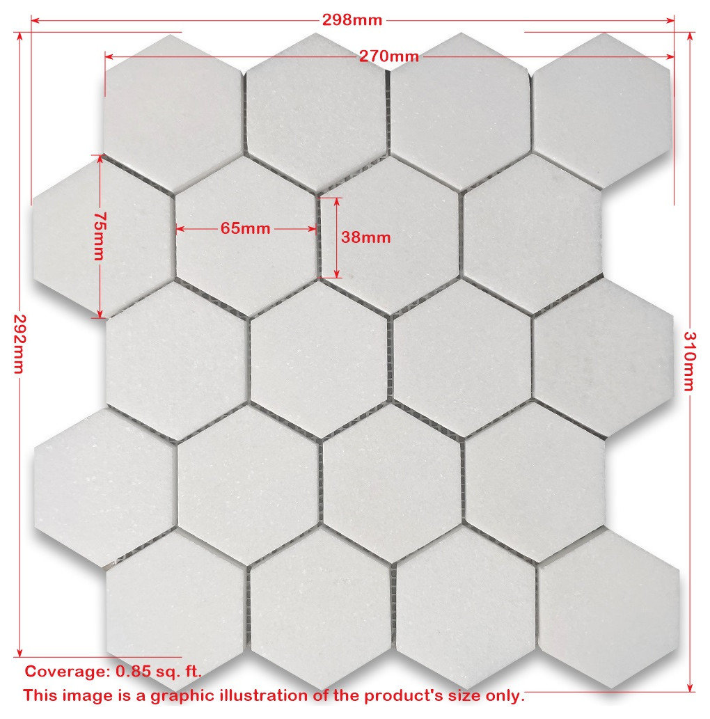 Carrara White Venato Marble 3" Hexagon Mosaic Wall Floor Tile Polished, 1 sheet