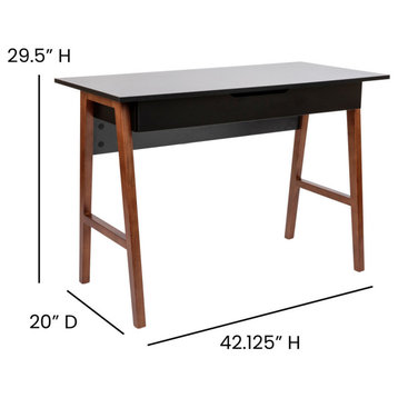Home Office Writing Computer Desk with Drawer, Black and Walnut