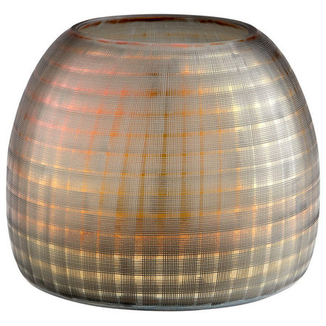 Cyan Gradient Grid Vase 10465, Combed Irridescent Gold