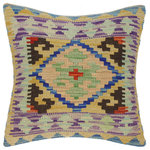 Bareens Designer Rugs - Modern Turkish Carolin Hand Woven Kilim Throw Pillow - Embellish your home with this timeless casual chic handmade Southwestern Kilim throw pillow covers made with and cotton. Constructed on a loom by Nomad Turkman people with hand spun and Natural Vegetable dyes these beautiful Kilim pillow covers are known for their beautiful repetitive geometrical, naturalistic floral and traditional patterns yet still giving it a moden look. Masterfully artisan-crafted on traditional Kilim looms with a contemporary fashion palette producing bold intricate sharp patterns making them a standout piece in any decor.