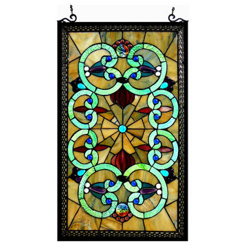 HEATHER, Tiffany-glass Victorian Window Panel, 17x28