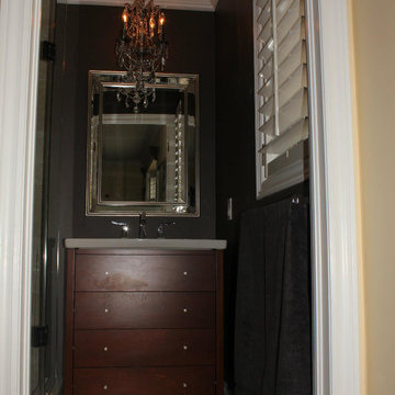 Small Ensuite Bathroom from Original builders pinks and whites to DECADENCE