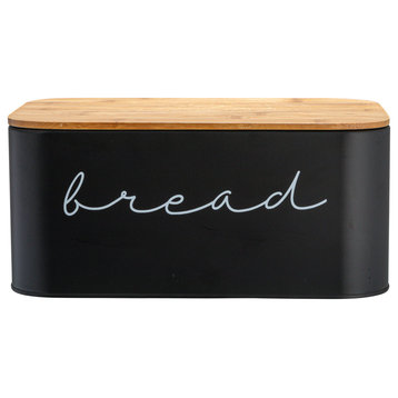 Metal "bread" Bin With Bamboo Lid, Black