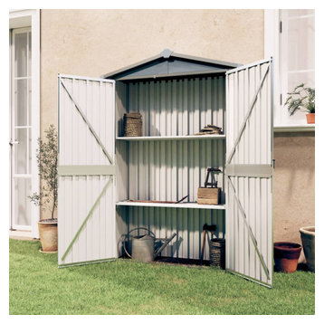 vidaXL Garden Shed Gray Galvanized Steel Outdoor Garden Tool Storage House