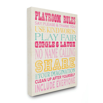 Stupell Industries Playroom Rules Typography In Pinks Yellow and Blue, 16"x20"