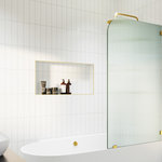 Glass Warehouse - Bathtub Fixed Panel, Fluted Radius, Right Hand, Satin Brass - The Aurora, our elegant, fluted glass, fixed bathtub shower panel, diffuses the light in your bathroom while adding an element of privacy. Each frameless 3/8 in. tempered glass panel comes in a standard 58.25 in. height and is treated with EnduroShield coating, which aids in repelling water and soap residue. In addition, our superior quality solid brass hardware is available in a variety of color finishes to suit any bathroom. With our extensive range of fixed frameless glass panel sizes, the Aurora shower enclosure by Glass Warehouse features a classic, curved aesthetic that adds a timeless quality and a touch of old-school glamour to your bathroom.